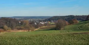 Wohnlage im Schönbuch bei Weil im Schönbuch, Holzgerlingen und Altdorf: Blick über Wiesen auf Einfamilienhäuser am Waldrand